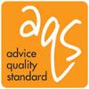 orange logo featuring the letters 'aqs' with the text 'advice quality standard' written underneath, symbolizing quality assurance in advice services